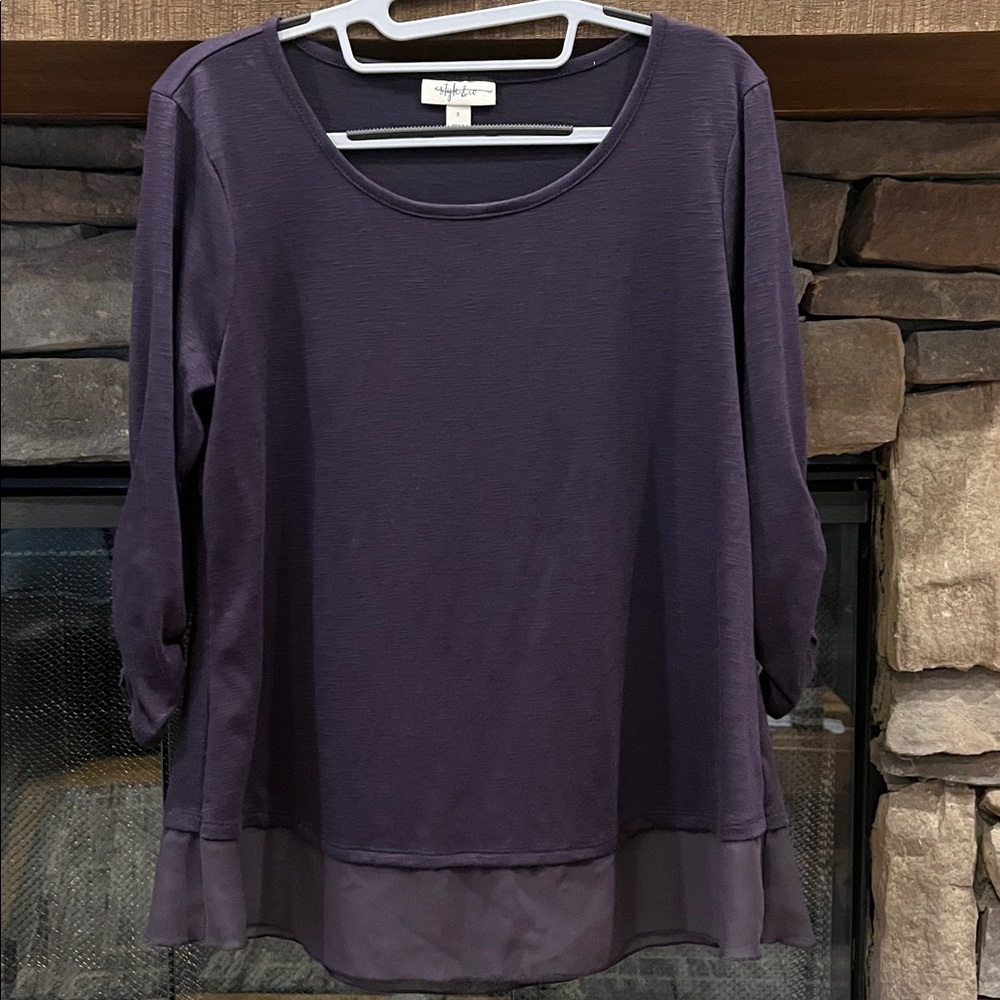 🌷3 Tops for $18 - Style & Co. Deep Plum Scoop Neck Top with Layered Hem, Sz Sm